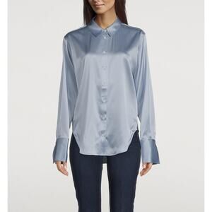 FRAME The Standard Blue Sretch Silk Button Up Shirt Top Blouse Medium $398